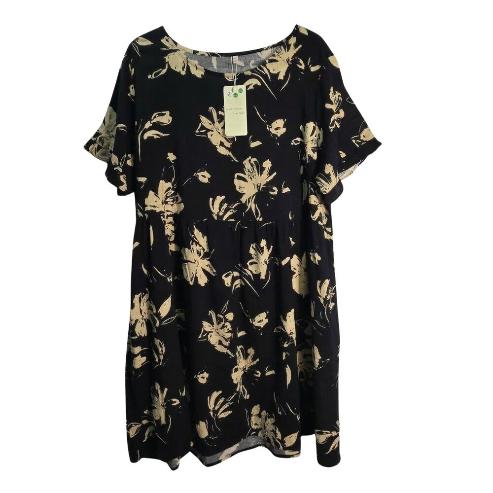 NWT | YESNO | Black | Floral Babydoll Short Sleeve Dress | 2XL